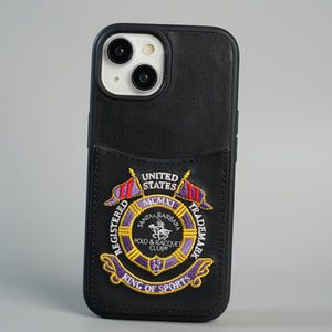 FRATO iPhone 15 Series 15 / Black iPhone 15 Series Premium Leather Card Holder Case with Stitched Crest Design