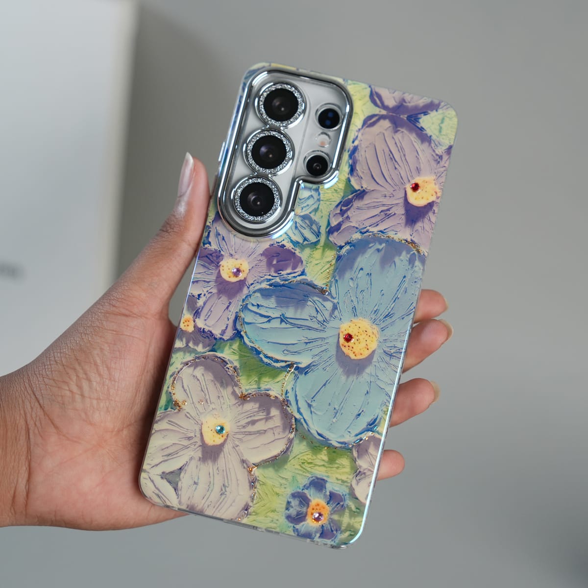 FRATO Galaxy Ultra Series Galaxy Ultra Series Luxury 3D Oil Painting Floral Design Glitter Lens Protection Stand Cover
