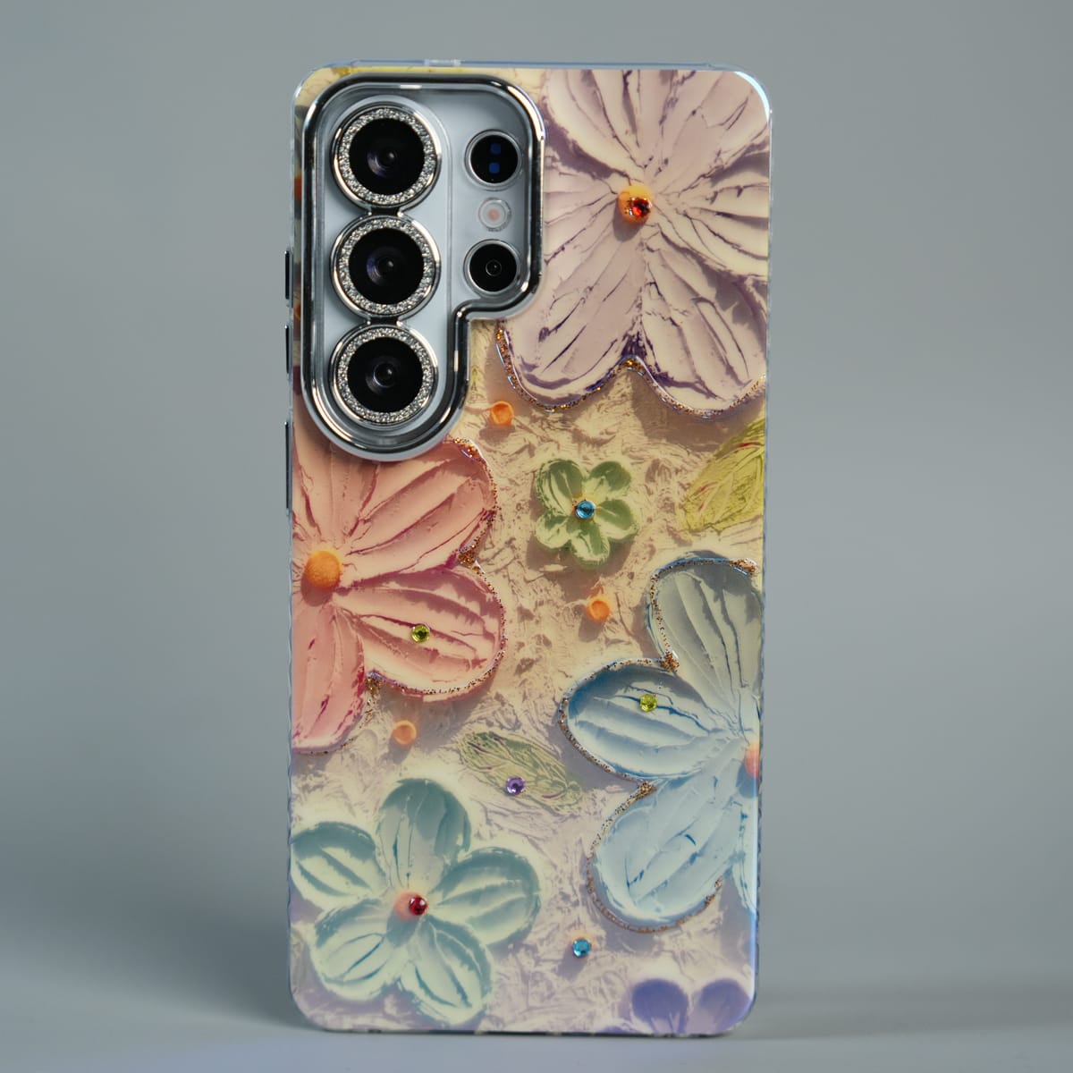 FRATO Galaxy Ultra Series S26 Ultra / Orange Galaxy Ultra Series Luxury 3D Oil Painting Floral Design Glitter Lens Protection Stand Cover