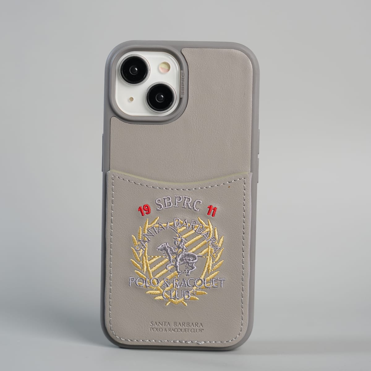 FRATO iPhone 15 Series 15 / Gray iPhone 15 Series Premium Leather Card Holder Case with Stitched Crest Design