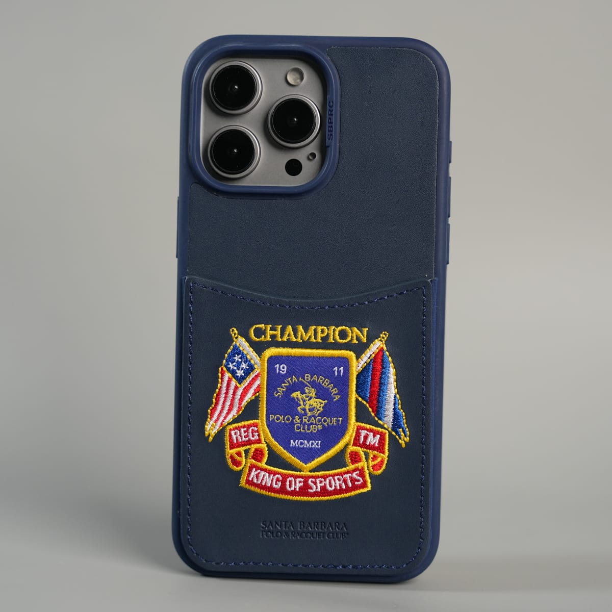 FRATO iPhone 15 Series 15 Pro max / Blue iPhone 15 Series Premium Leather Card Holder Case with Stitched Crest Design
