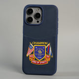 FRATO iPhone 15 Series 15 Pro max / Blue iPhone 15 Series Premium Leather Card Holder Case with Stitched Crest Design