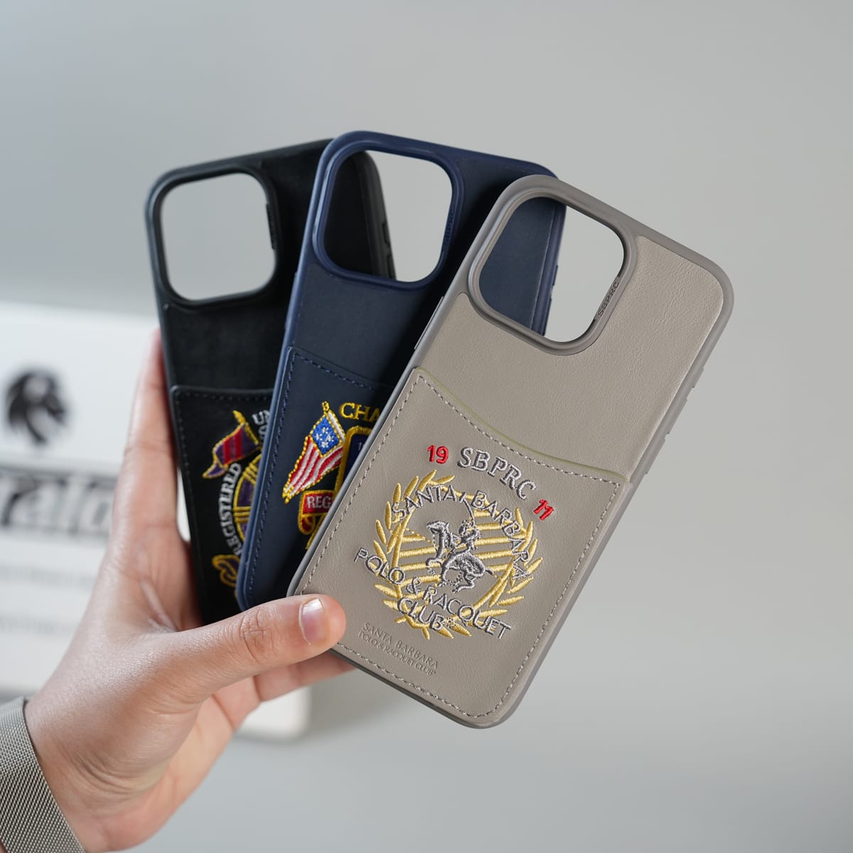 FRATO iPhone 15 Series iPhone 15 Series Premium Leather Card Holder Case with Stitched Crest Design