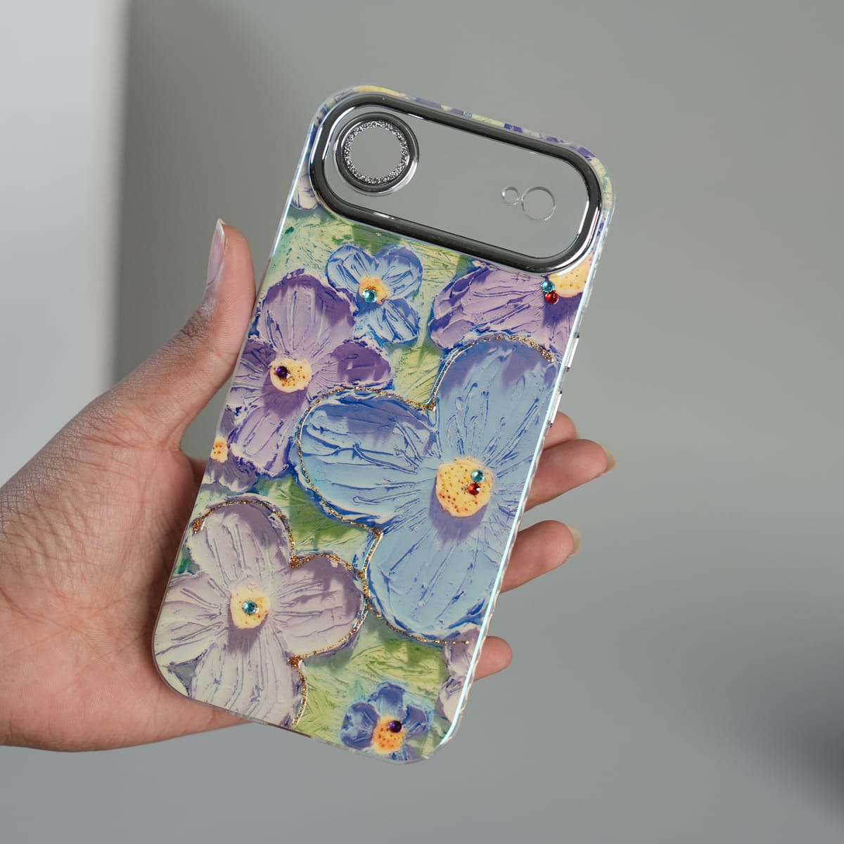 FRATO iPhone 17 Series iPhone 17 Air Luxury 3D Oil Painting Floral Design Glitter Lens Protection Stand Cover