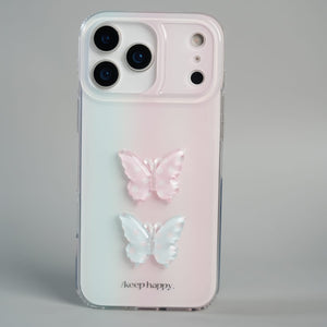 FRATO iPhone 17 Series iPhone 17 Pro Max Luxury 3D Butterfly Gradient Case with Pearl Beaded Wristlet