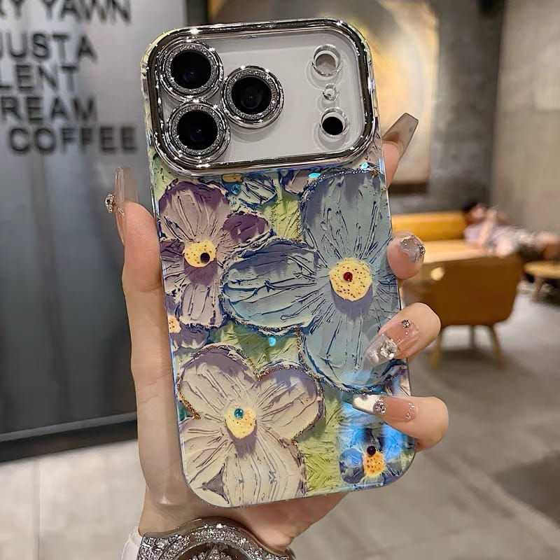 FRATO iPhone 17 Series iPhone 17 Series Luxury 3D Oil Painting Floral Design Glitter Lens Protection Stand Cover