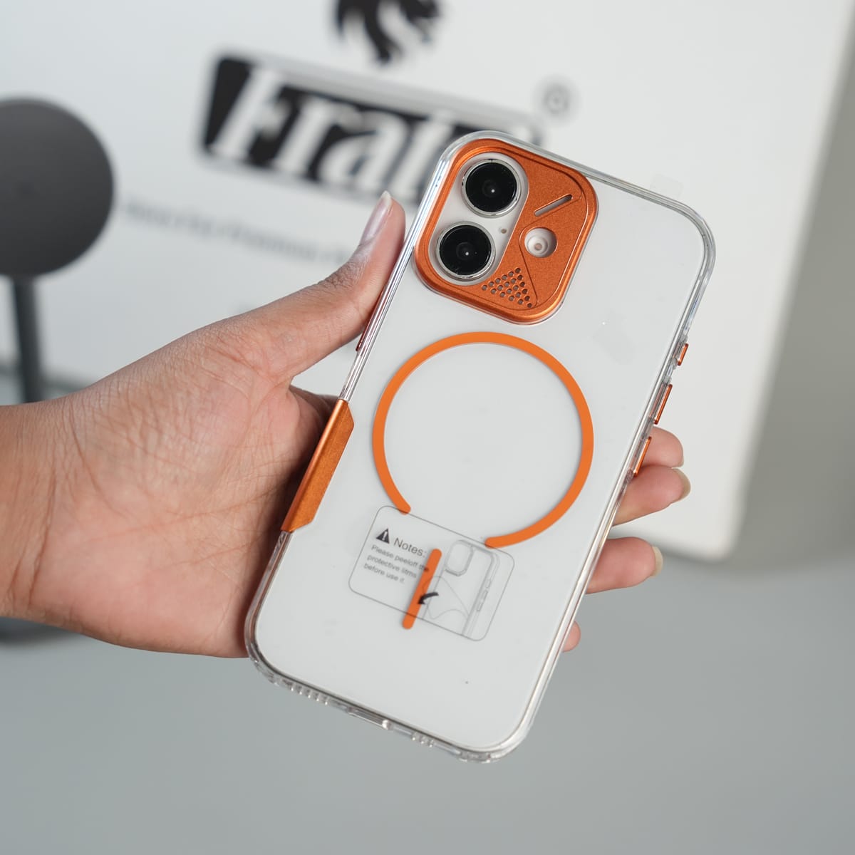 FRATO iPhone 17 Series Orange iPhone 17 Frosted MagSafe Case with Metallic Camera Frame